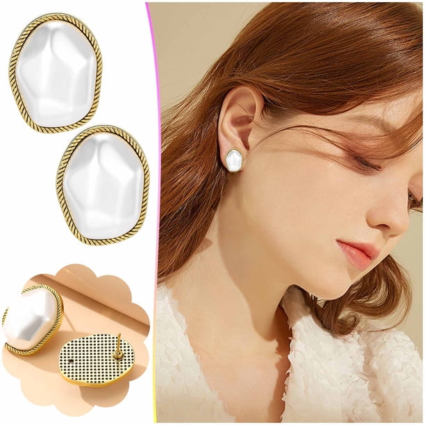 HomeKingdee Women's Fashion Pearl Stud Earrings - Alloy Multicolor Faux Pearl Earrings for Gift and Jewelry Accessories