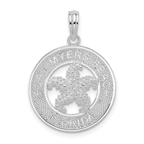 Finest Gold Sterling Silver Fort Myers Beach FL Circle & Starfish Pendant