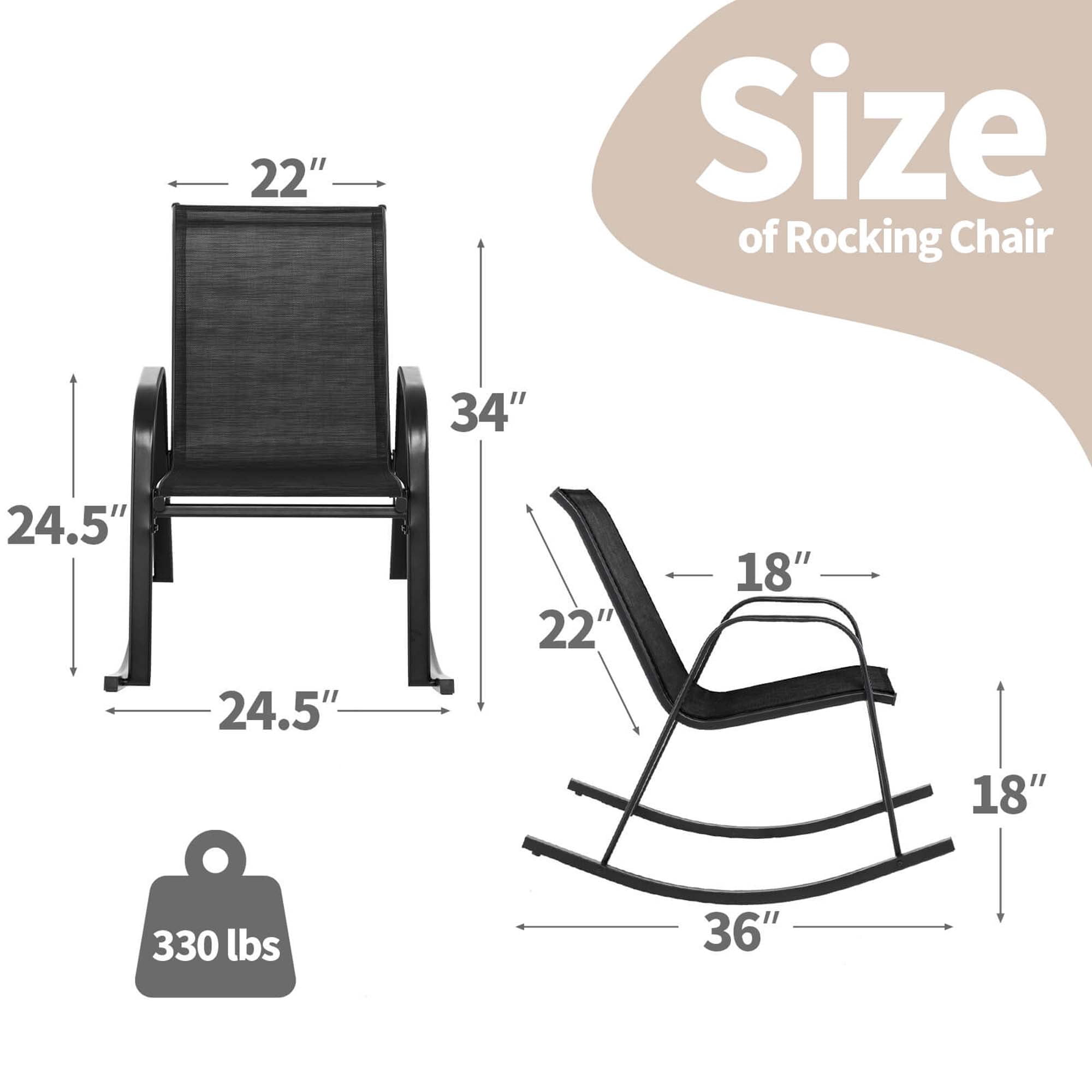Costway 2 PCE Patio Rocking Chair Heavy-Duty Metal Rocker Outdoor Anti-Slip, Black (Set of 2)