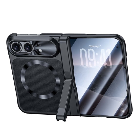 Dteck Magnetic Case for Apple iPhone Duo,Shockproof Hinge PC Protection Case Compatible with MagSafe Kickstand Built-in Screen Cover,Black