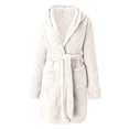 thumbnail image 4 of Luxalzxs Short Robes for Women Soft Solid Color Long Sleeve V-Neck Hooded Bathrobes Winter Sashes Pockets Fleece Velvet Sleepwear Dress Nightgowns, 4 of 4