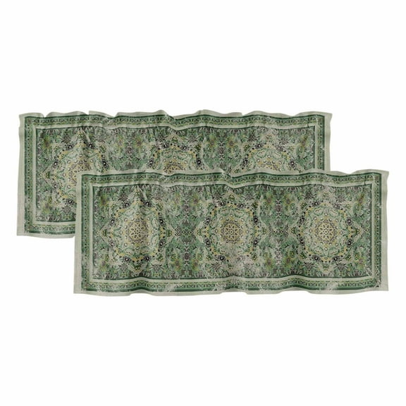 2 Pack Turkish Boho Valance for Window Green Wallpaper Murals Retro Medieval Kitchen Valance Rod Pocket Short Curtain Topper Decorative Window Treatment for Living Room Bedroom 42"x18"