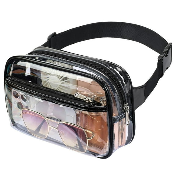 Clear Belt Bag - Clear Fanny Pack Stadium Approved for Men Women Large Transparent Waist Bag for Sports Events, Concerts, Festivals, Black