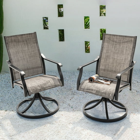Nuu Garden Swivel Patio Chair Set of 2, All-Weather Textilene Outdoor Dining Chairs with High Back, Outdoor Dining Chair Set, Grayish Brown