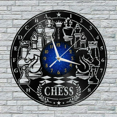 Chess Silhouette 12 Inch Vinyl Record Wall Clock - Silent, Creative, and Unique Clock for Living Room, Entryway, or Bedroom Decor - Perfect Gift Idea(12 inchs B without LED)