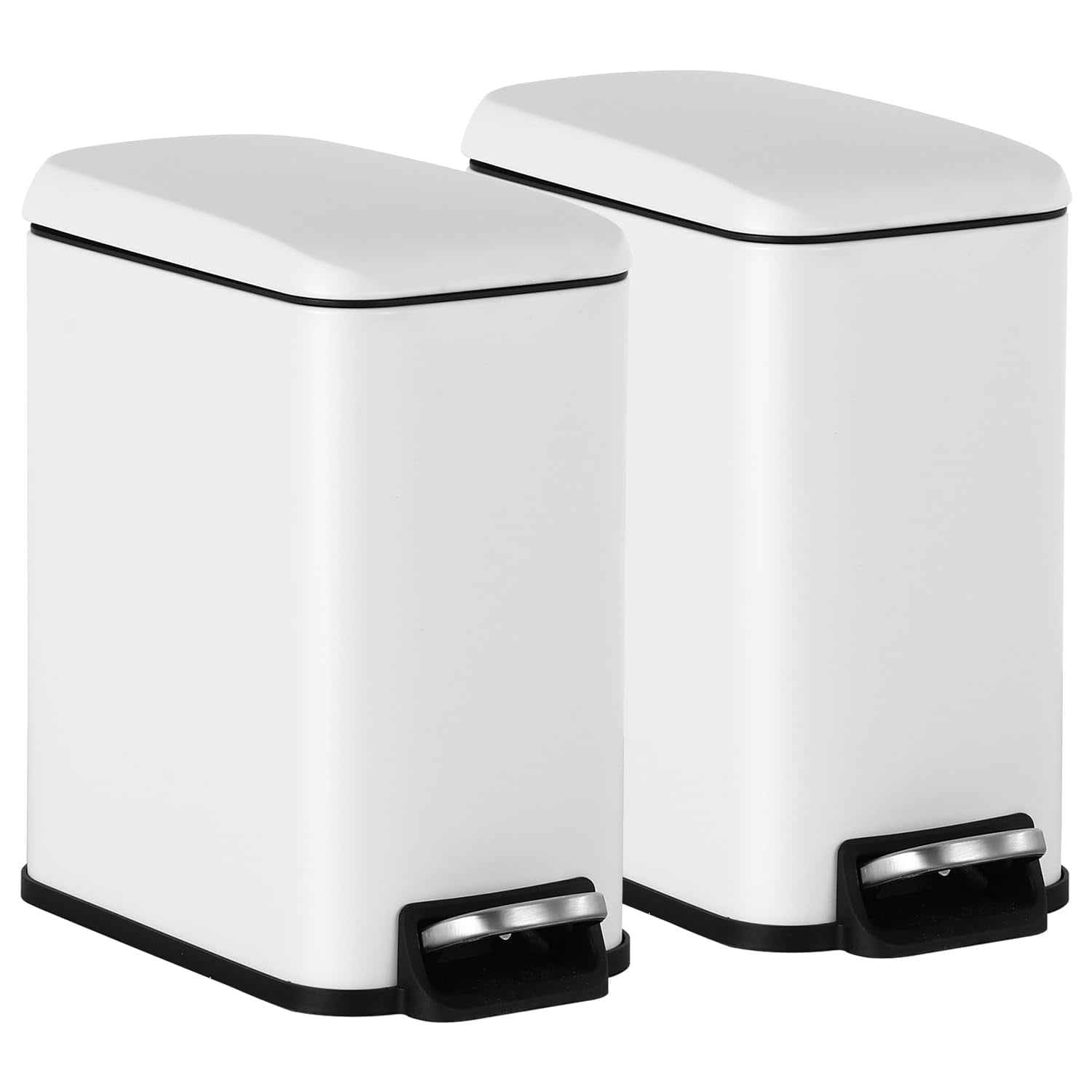 CL.HPAHKL 5L / 1.3 Gallon Slim Step Trash Can, Stainless Steel Bathroom Trash Bin with Lid & Removable Inner Bucket, Pedal Garbage Can for Bathroom,Bedroom,Home Office (2, White)