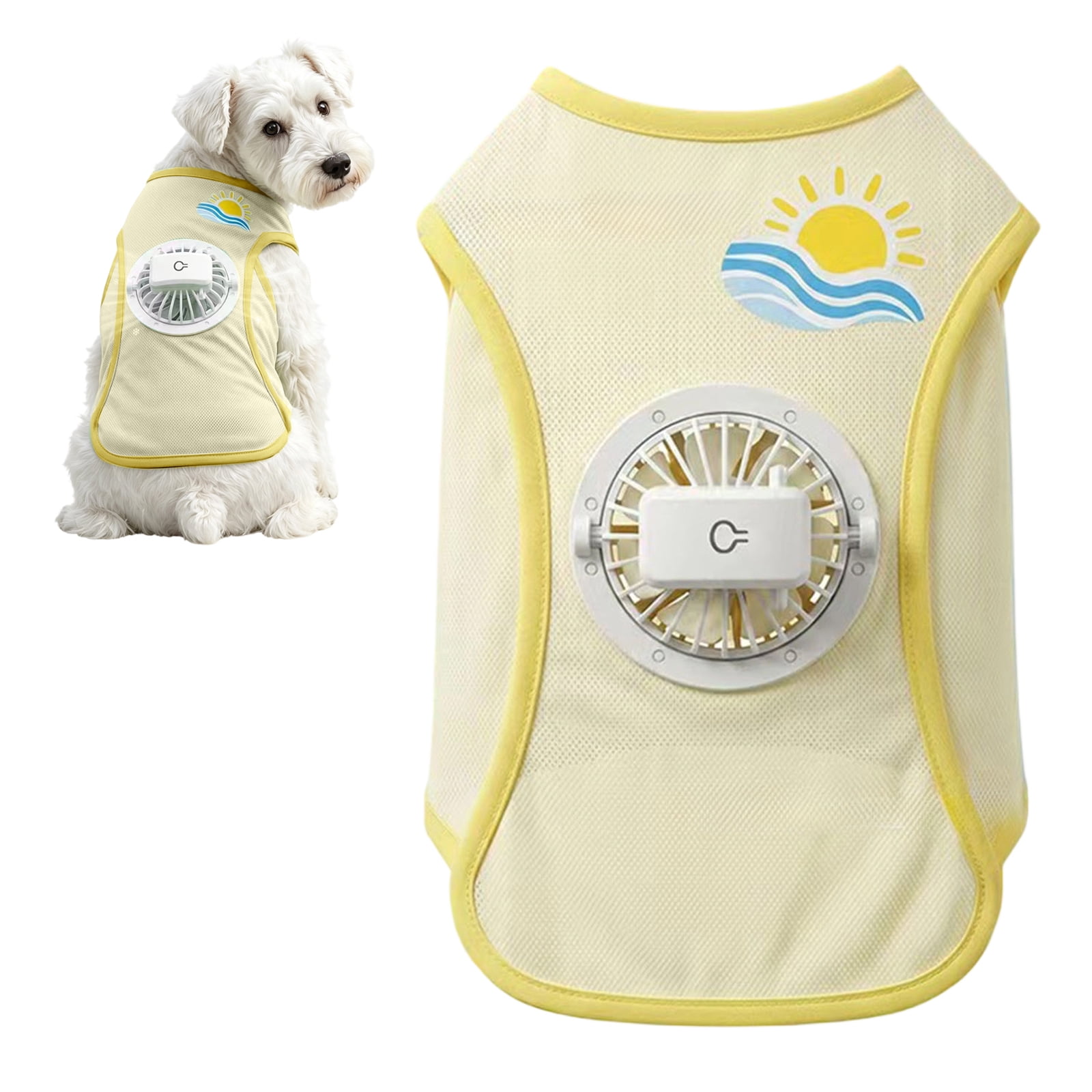 Comfy Cooling Pet Vest with Fan Pockets 3-Speed Air Flow UV Protection Long Battery Life for Cats Dogs Hot Weather Wear（Yellow，Size S)