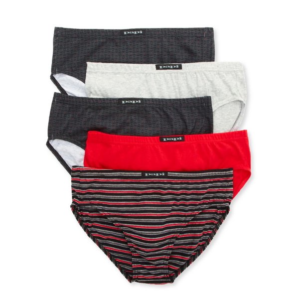 Men's Papi 554140 100% Cotton Low Rise Brief - 5 Pack (Gray/Red ...