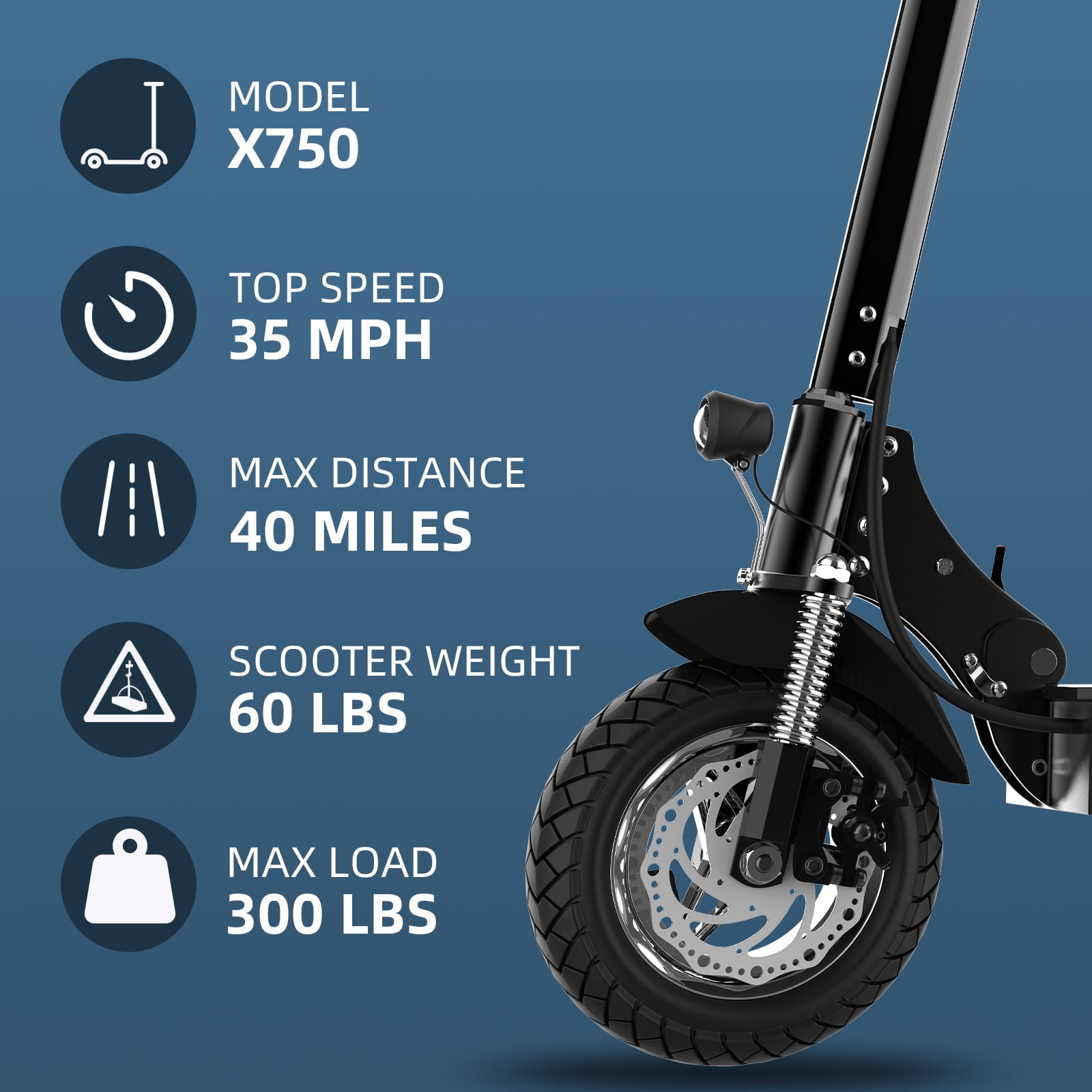 X750/X700 Electric Scooter Adults, 1600W/3200W Dual Motor, 37.5-45 MPH Max  Speed, 50 Miles Long Range, 10” Pneumatic Tires, 300 lbs Max Load