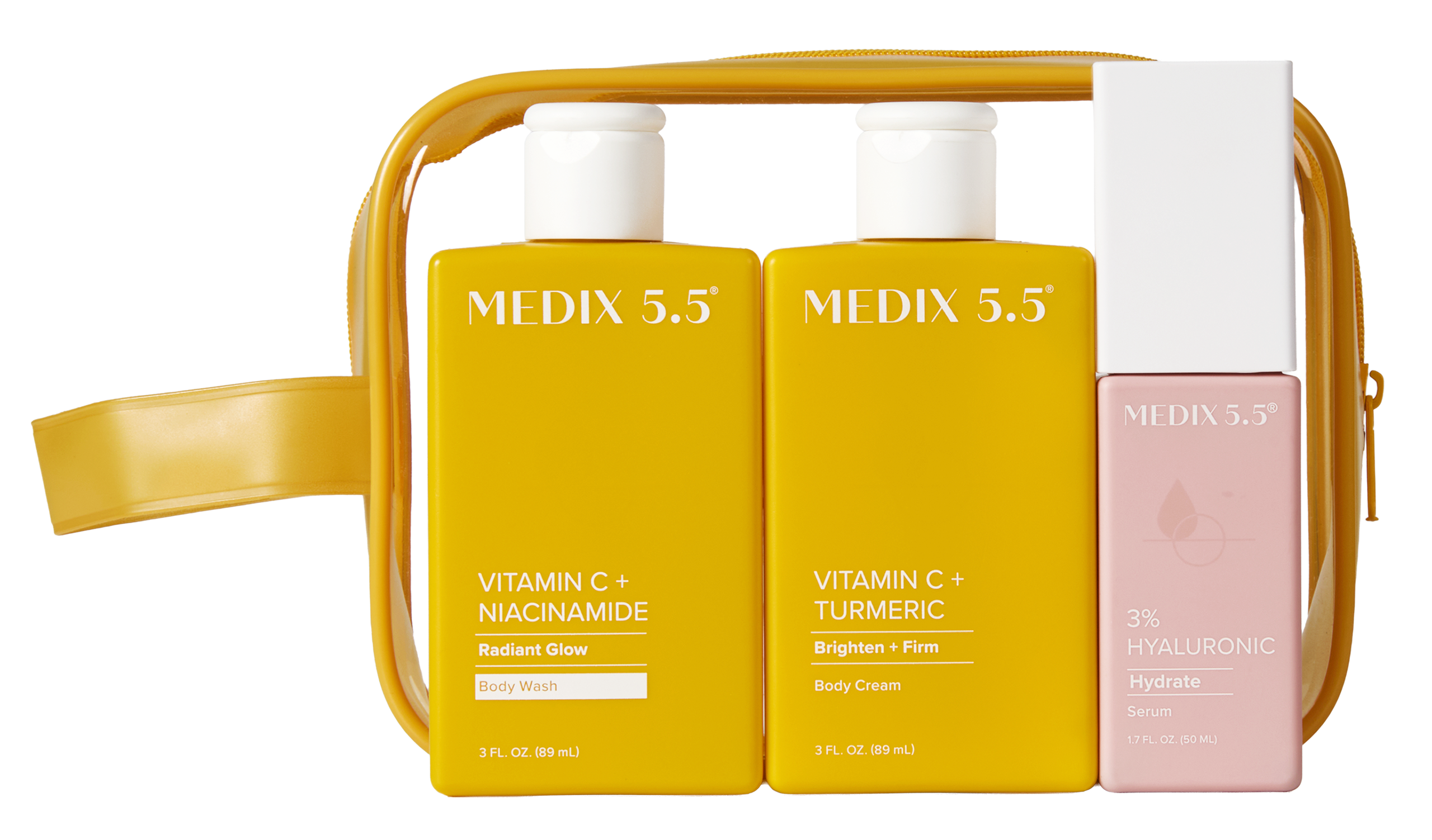 MEDIX Vitamin C Cream + Wash + Hyaluronic Acid Serum 3PC Travel Kit Skin Care Set - Vitamin C Body Lotion & Body Wash + 3% Hyaluronic Serum Skincare Set To Improve Look Of Dark Spots & Dry Skin, 3PC