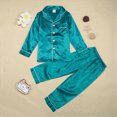 thumbnail image 4 of NOLDARES Baby Girls Boys Silk Pajamas Set Solid Long Sleeve Button Down Shirts Tops and Pants Infant Silk Pj Lounge Sets(K022-Green), 4 of 8