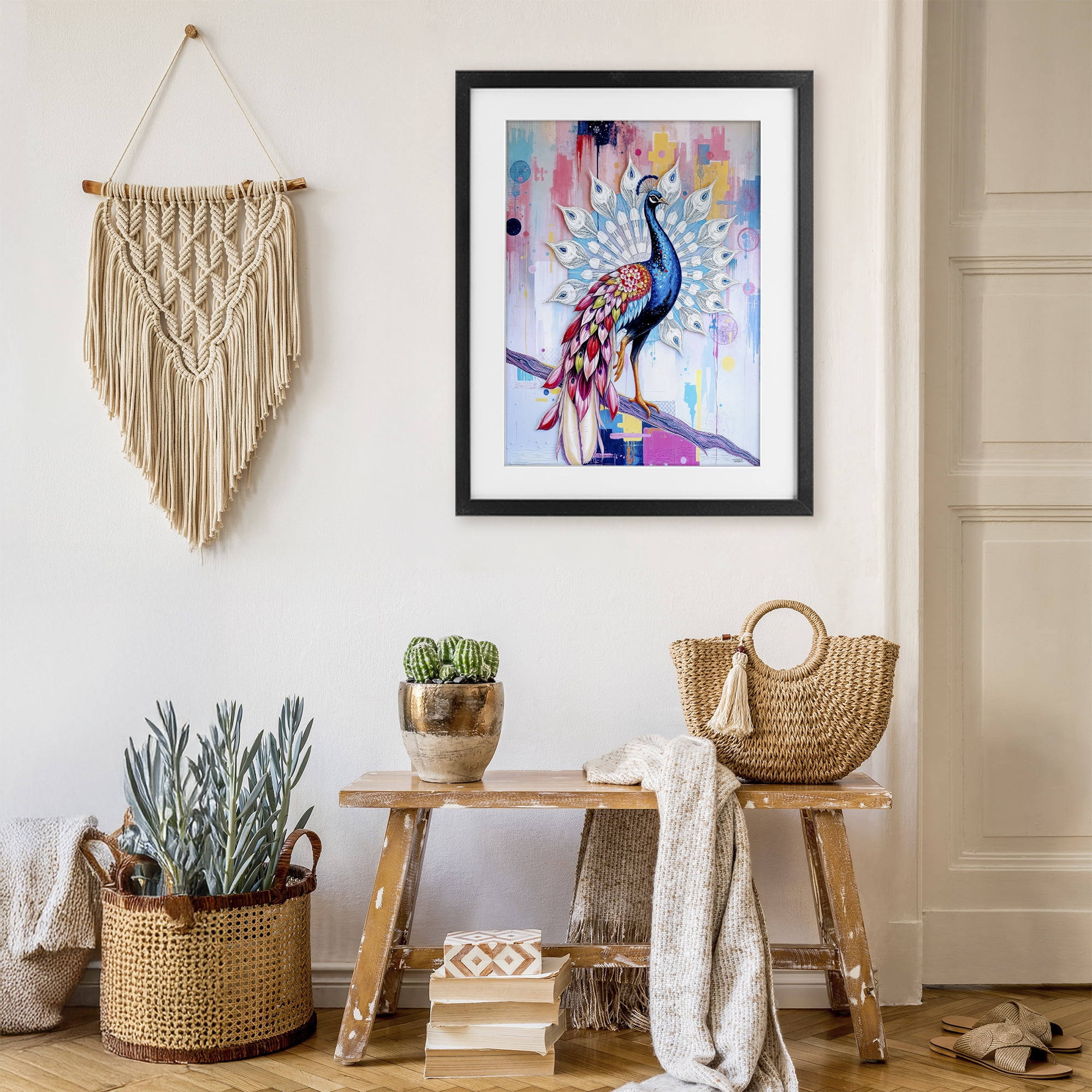 Stupell Industries Radiant Peacock on Branch Black Framed Print Under Glass, design by Tabz Jones