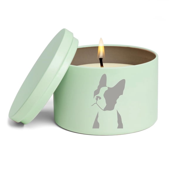 Scented Candle Gift 8oz with Lid Boston Terrier Face (Vanilla - Green)