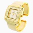 thumbnail image 5 of Gold Tone Crystal Bezel Iced Out Ladies Quartz Wrist Watch, Luxury Dress Bangle Cuff Watch for Women, 5 of 5