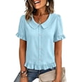 thumbnail image 6 of hoksml Women's Peter Pan Collar Blouse, Ruffle Short Sleeve V Neck Top, Casual Pull-On Shirt for Daily and Summer Wear, 6 of 8