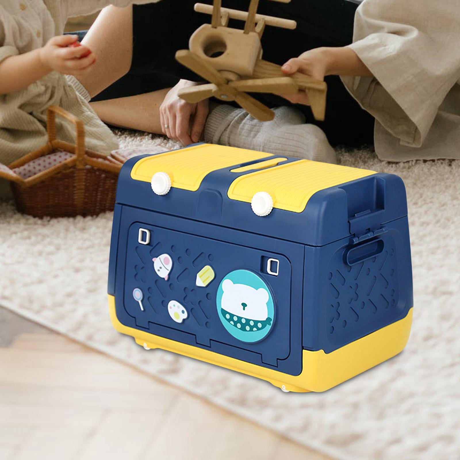 Fiocias Stackable Toy Storage Box with Wheels Organizer Bin Storage Case and Handles for Blue