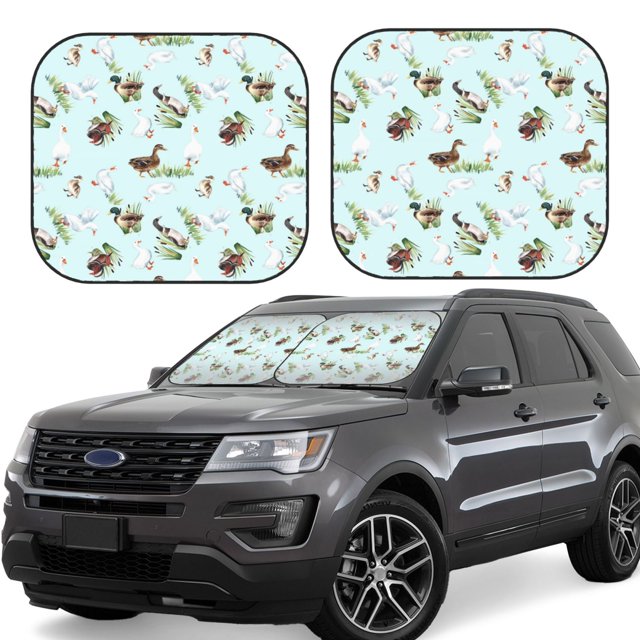 Balery Duck Animals Farm Parasol para parabrisas de coche de 2 piezas | Parasol plegable para parabrisas delantero de coche para la mayoría de sedanes-Small