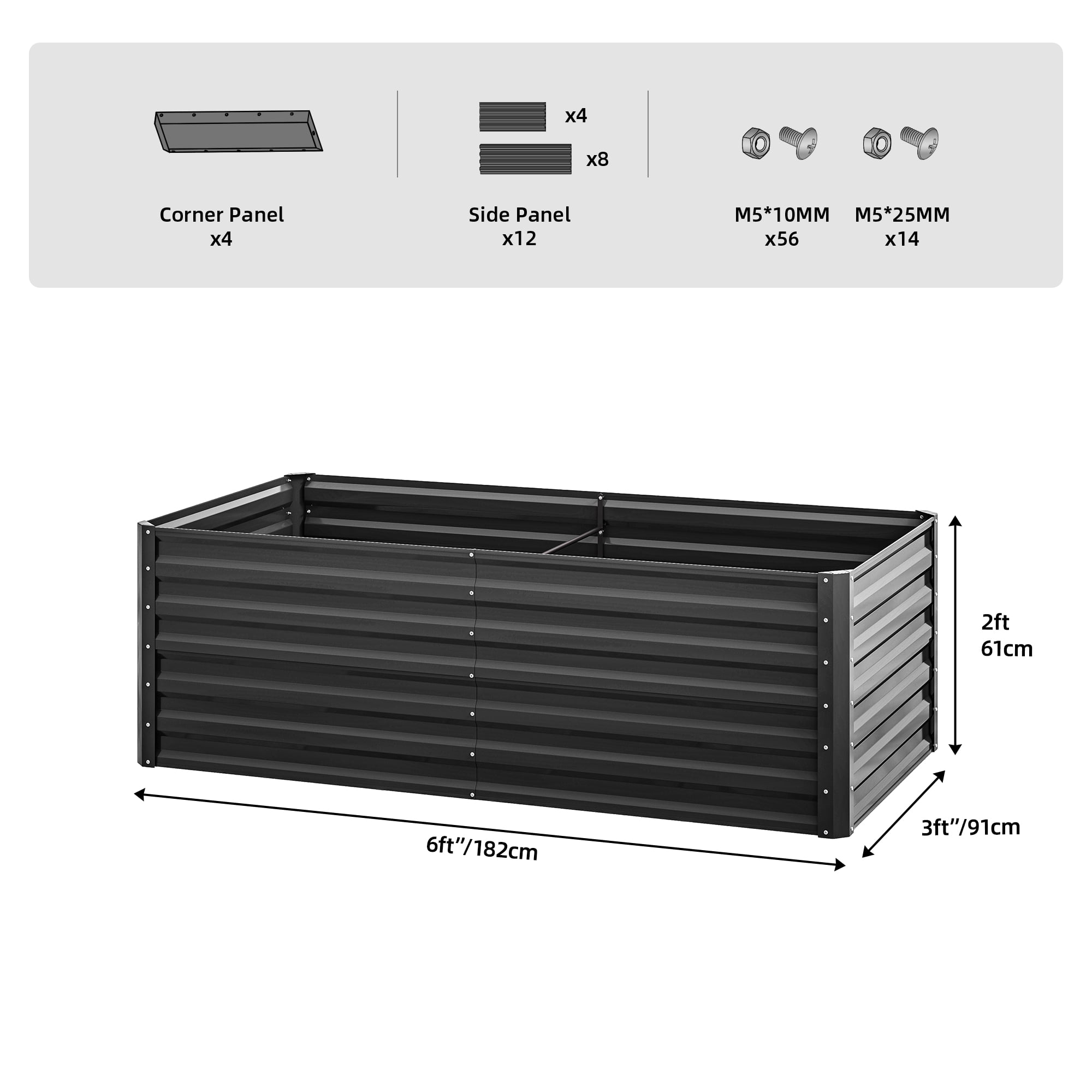 Dextrus 6x3x2Ft Large Raised Garden Bed, Galvanized Metal Planter with Accessories & Gloves, Black