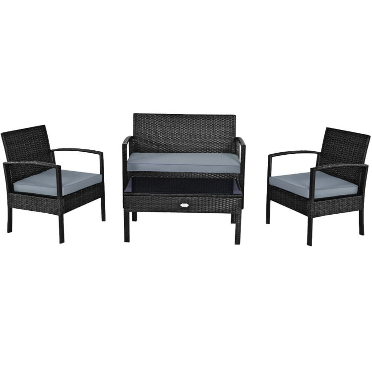 Aimee Lii 4 Pieces Outdoor Rattan Patio Conversation Set, Wicker Patio Furniture Set with with Loveseat and Table, Brown Aimee Lii 4 Pieces Outdoor Rattan Patio Conversation Set, Wicker Patio Furniture Set with with Loveseat and Table, Brown