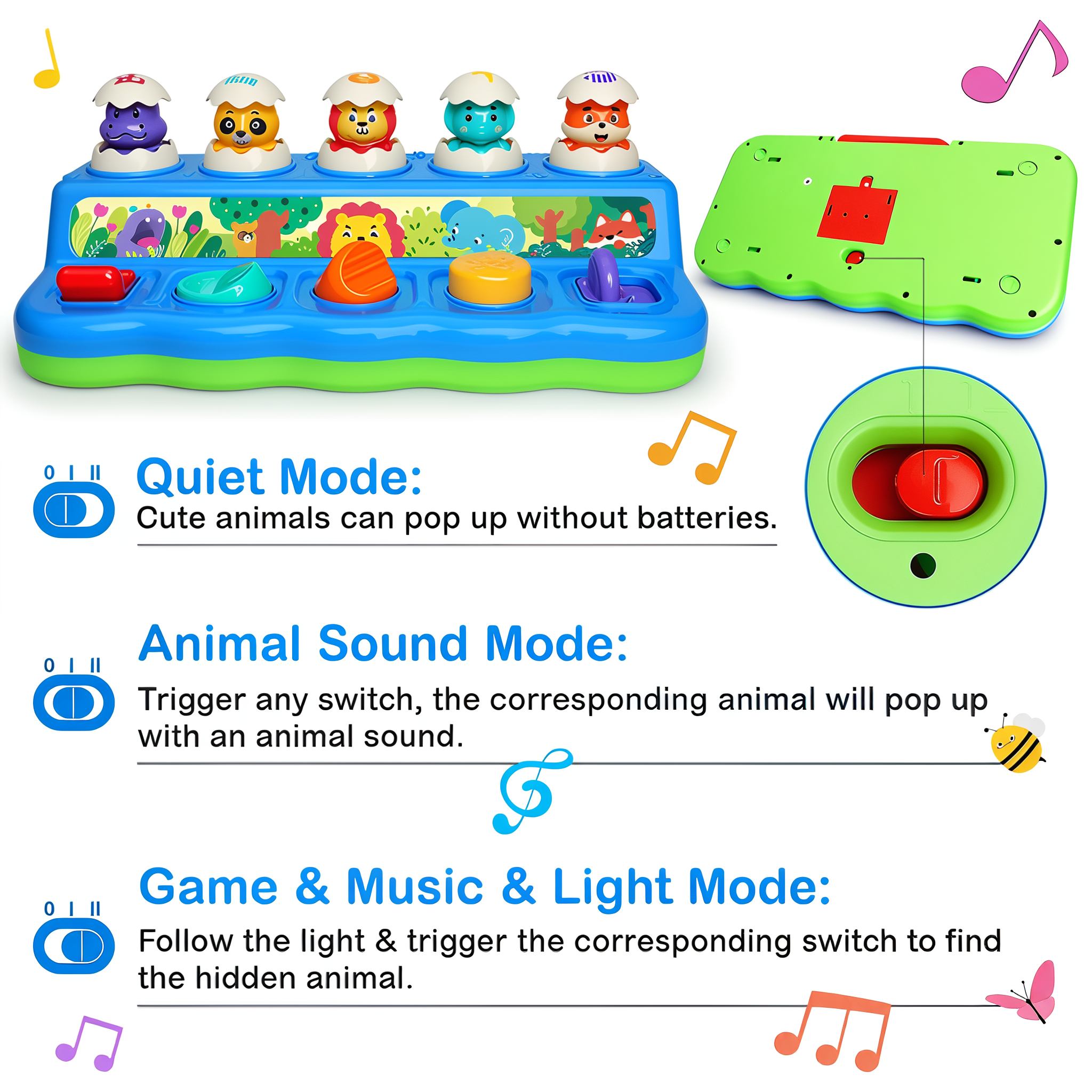 Yerloa Baby Toys 6-12 Months, Interactive Animal Pop Up Toy with Music & Light, Cause and Effect Toys for 1 Year Old, Montessori Early Learning Toys for Toddlers 1-3, Birthday Gift 9-12-18 Months