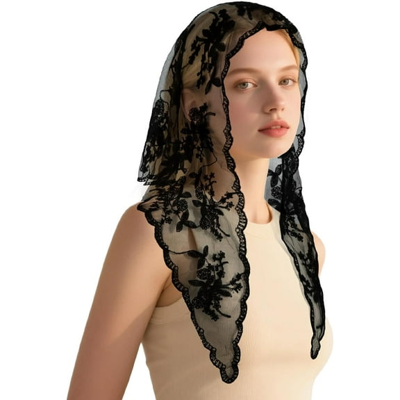 Triangle Veil Fashion Print Church Wedding Mass Mantilla Veils Religious Christian Prayer Head Covering Scarf