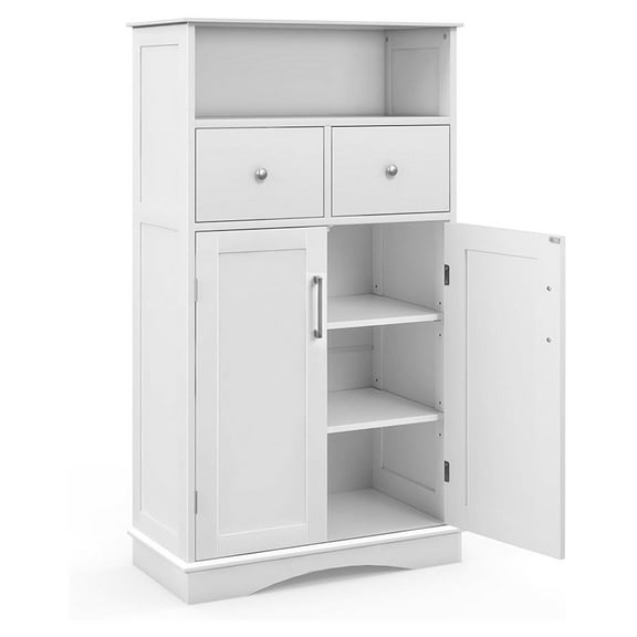 Bathroom Floor Storage Cabinet - Freestanding Storage Cabinet with 2 Doors, 2 Drawers, 2 Adjustable Shelves, Storage Organizer for Living Room, Bathroom, Kitchen, Hallway Cabinets (White)