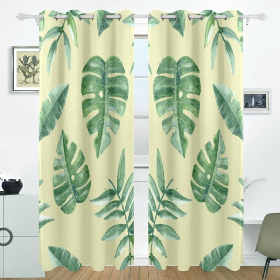 POPCreation Tropical Leaves Window Curtain Blackout Curtains Darkening Thermal Blind Curtain for Bedroom Living Room,2 Panel (52Wx84L Inches)