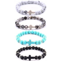 4PCS Cross Beads Bracelet for Men Women 8mm Healing Lava Stone Stretch Bracelets,7.5"