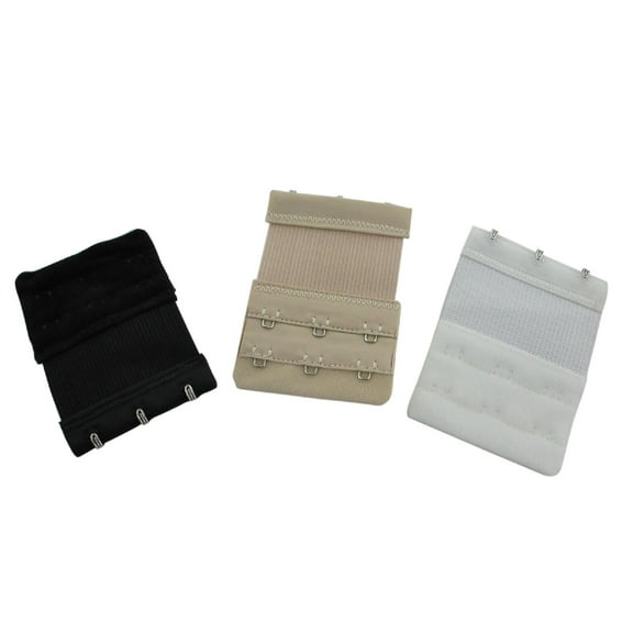 Fullness Add Ons Bra Band Extender- 3 Hook Style Pack of 3 (1 White, 1 Black, 1 Beige)