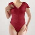 thumbnail image 2 of Women's Soild Color Lace V Open Back Design Jumpsuit Tops Hide Tummy, 2 of 4