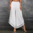 thumbnail image 2 of Womens Summer Cropped Palazzo Wide Leg Pants Lace Trim Trouser Comfort Solid Flowy Elastic Waist Boho Hippie Pants, 2 of 5