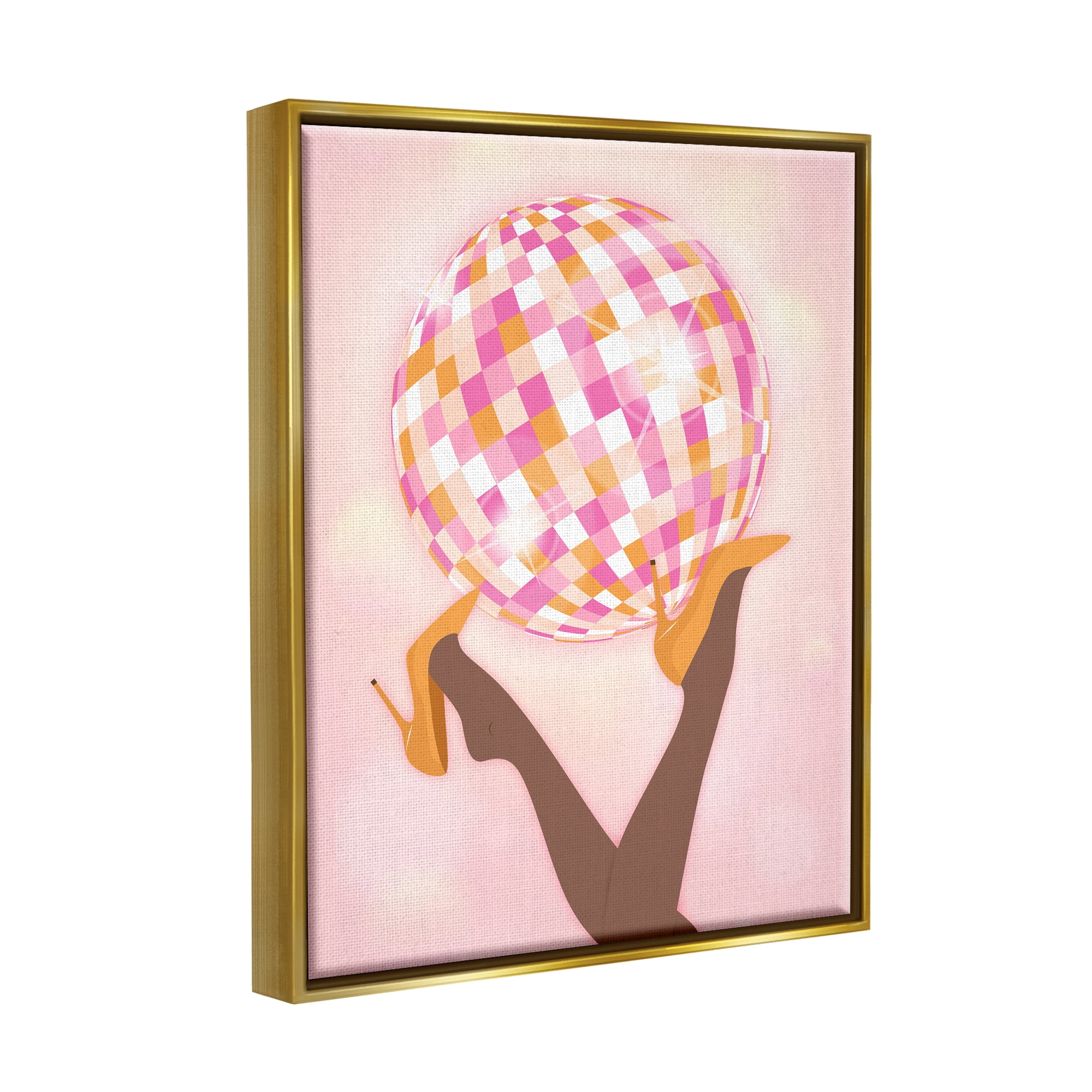 Stupell Industries Disco Ball Retro Dancing Legs Beauty & Fashion Painting Gold Floater Framed Art Print Wall Art