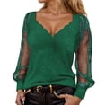 thumbnail image 2 of Glitter Sequin Tops for Women Long Mesh Sleeve Patchwork Loose V Neck Sparkly Shirts Night out Top Rave Outfits, 2 of 6