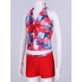 thumbnail image 6 of TiaoBug Kids Girls Two Pieces Printed Tankinis Swimsuit Halter Neck Top and Shorts Set Swimwear Red Butterfly 9-10, 6 of 7