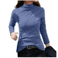 thumbnail image 1 of FAIWAD Women's Long Sleeved Bottom Tops Stand-Up Collar Slim Stretch Solid Color Spring Top, 1 of 7