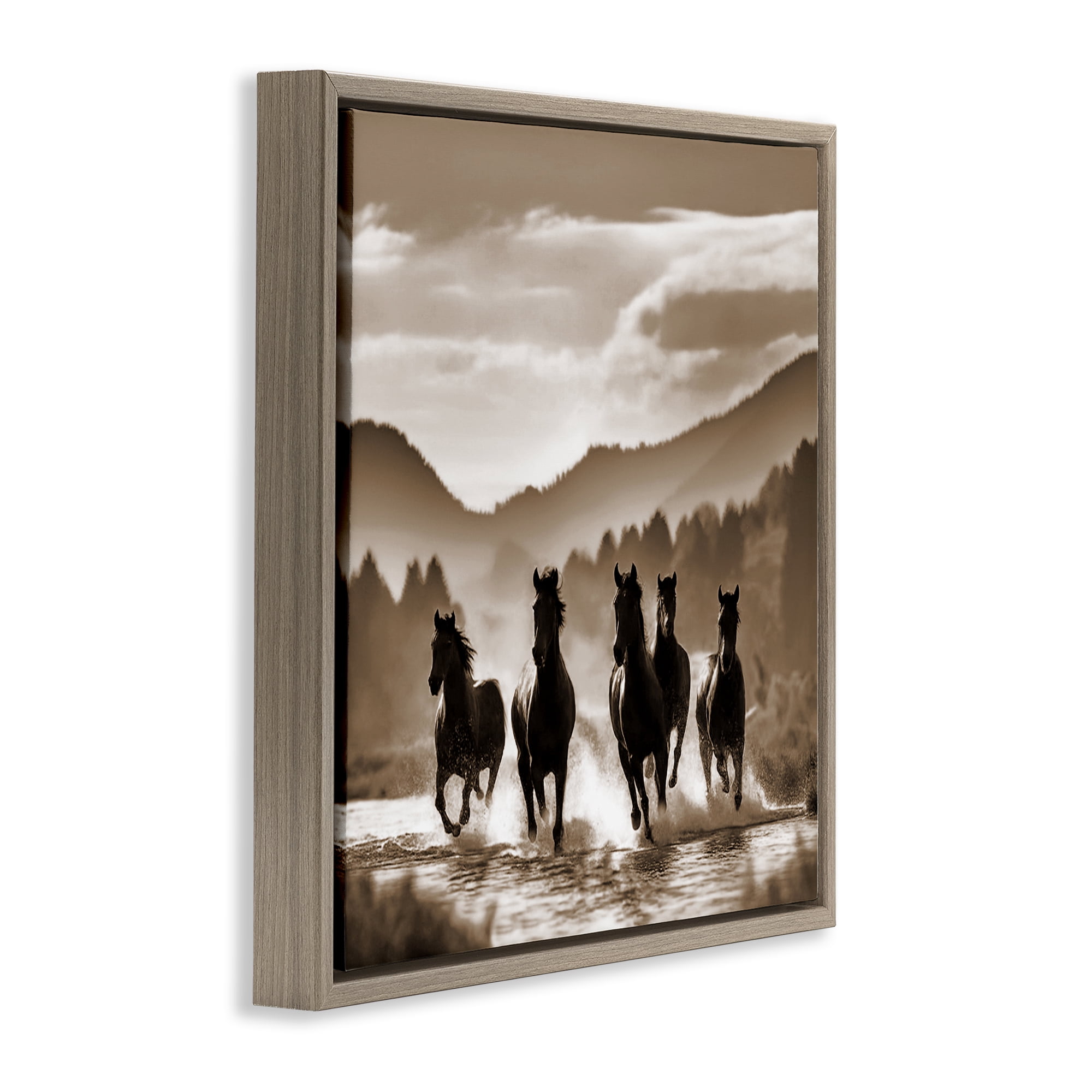 Stupell Industries Splashing Canyon Stallions Animals Painting Brown Floater Framed Canvas Art Print Wall Art, 25 x 25