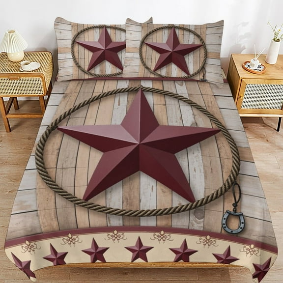 Rustic Star Wreath Decor-2 3D Duvet Cover 3pcs Set Bedding Set Polyester Microfiber Quilt Cover for Bedroom Decoration Twin