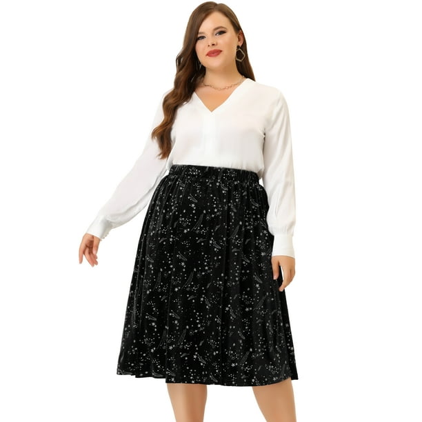 Plus Size Velvet Skirts for Women a Line Knee Length Star Print