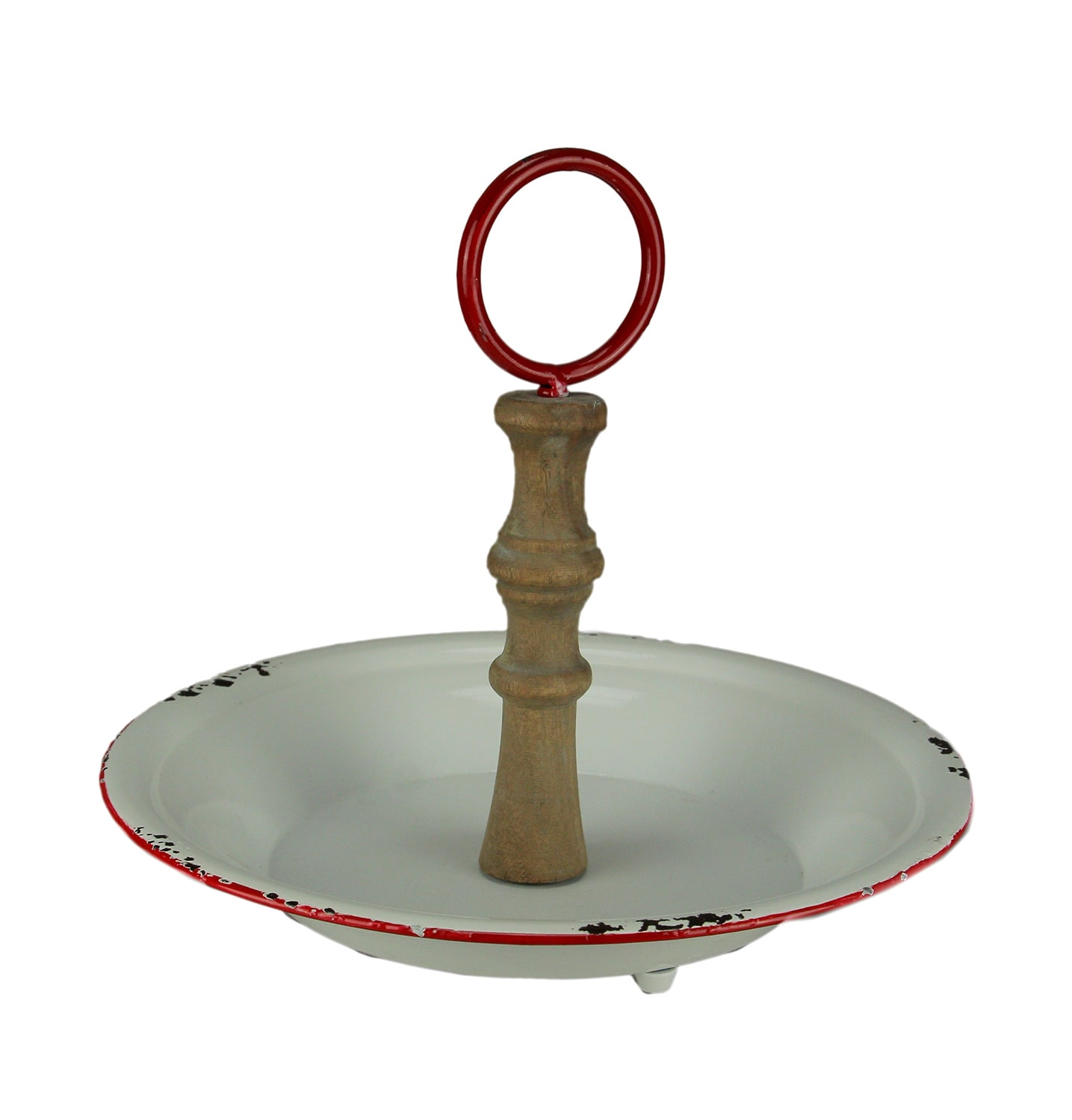 Red and White Enamel Metal Decorative Serving Tray with