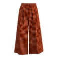 thumbnail image 7 of CBASIHI Womens Wide Leg Gingham Pants with Pockets- Casual Fashion Elastic Waist High Waist Summer Beach Vacation Cropped Pants Brown Size 2XL, 7 of 7
