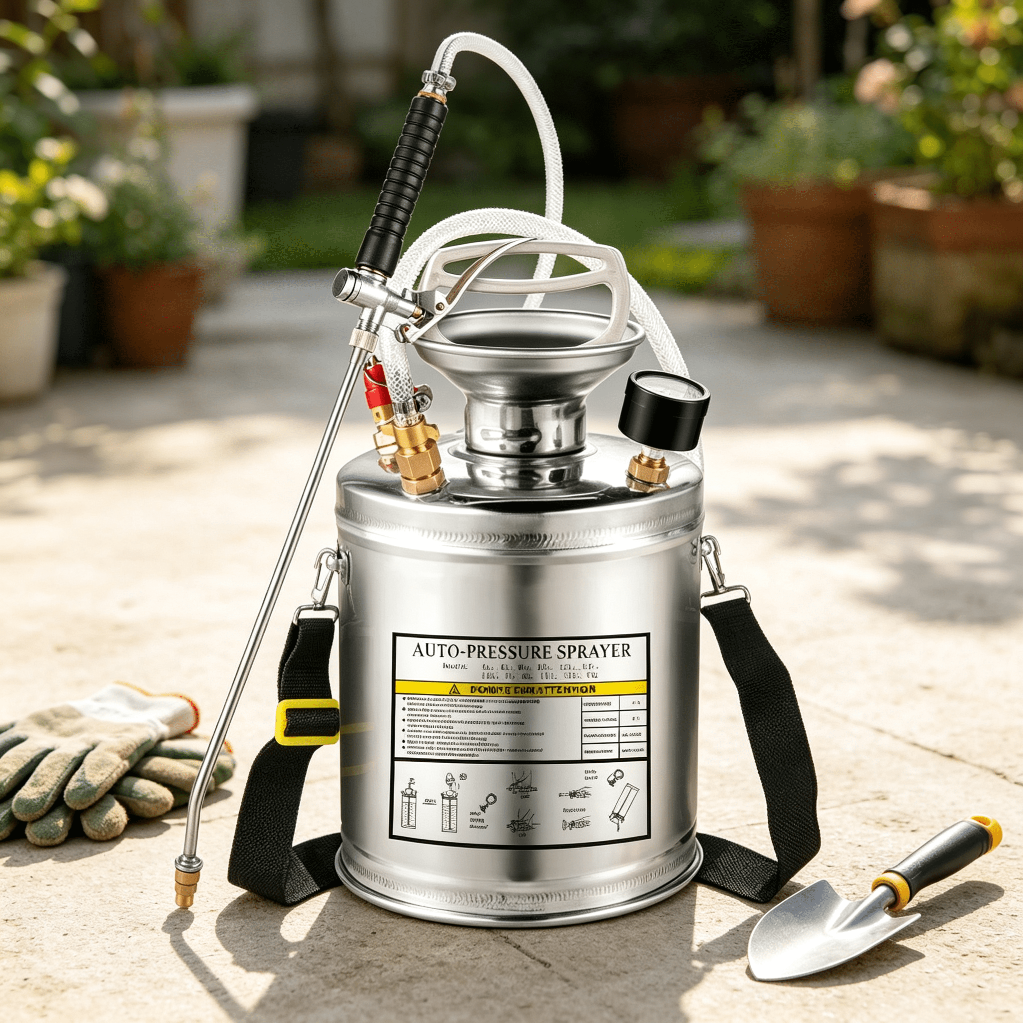 1 Gallon Stainless Steel Manual Pump Sprayer with Brass Nozzle, Pressure Gauge & Safety Valve, Ideal for Gardening, Lawn Care, Automotive & Cleaning