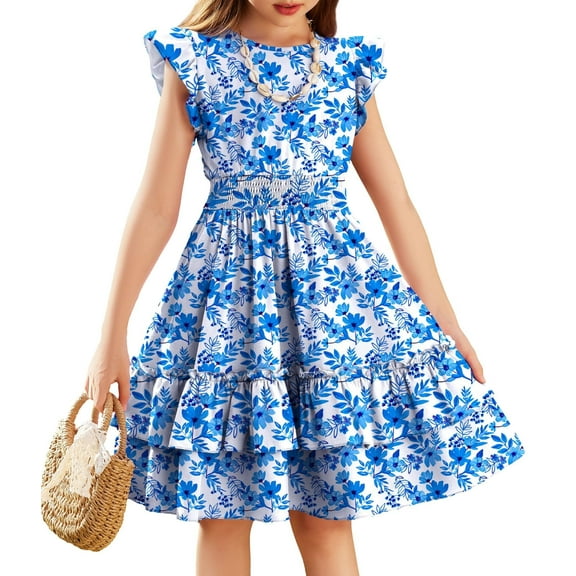 Arshiner Girls Spring Floral Dress Girls Flutter Sleeve Summer Dress 10-12 Years