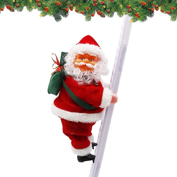 Escalera de escalada de Papá Noel, adorno de estatuilla de Navidad, escalera de escalada eléctrica de Papá Noel, para la decoración de la puerta de la fiesta de Navidad Decoración Regalos Banban