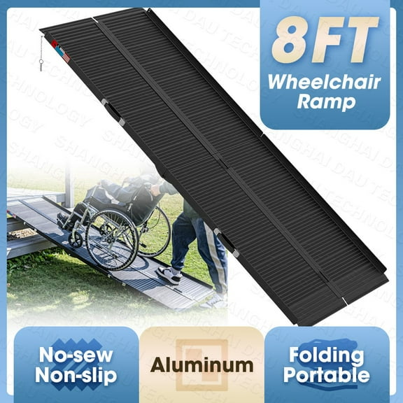 8FT Aluminum Multi-Folding Wheelchair Scooter Mobility Ramp Portable Non-Slip