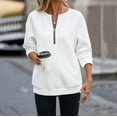 thumbnail image 5 of Comdrip Quarter Zip Women, Women' V Neck Pullover Top Zipper Waffle Knit Long Sleeve Sweatshirt Top Soft Sweatshirts Loose Pullover Tops Womens Pullover White S, 5 of 5