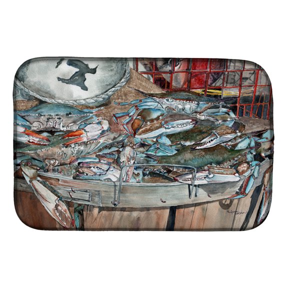 Basket Full of Blue Crabs Dish Drying Mat