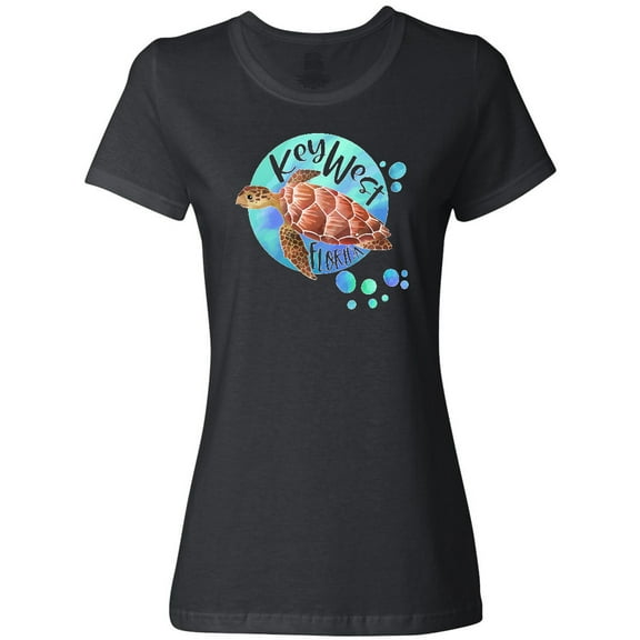 Inktastic Key West, Florida Swimming Sea Turtle with Bubbles Women's T-Shirt