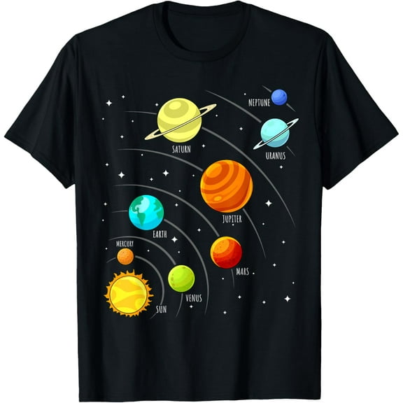 Kids Colorful Planets Solar Systems Space Science Boys Girls T-Shirt