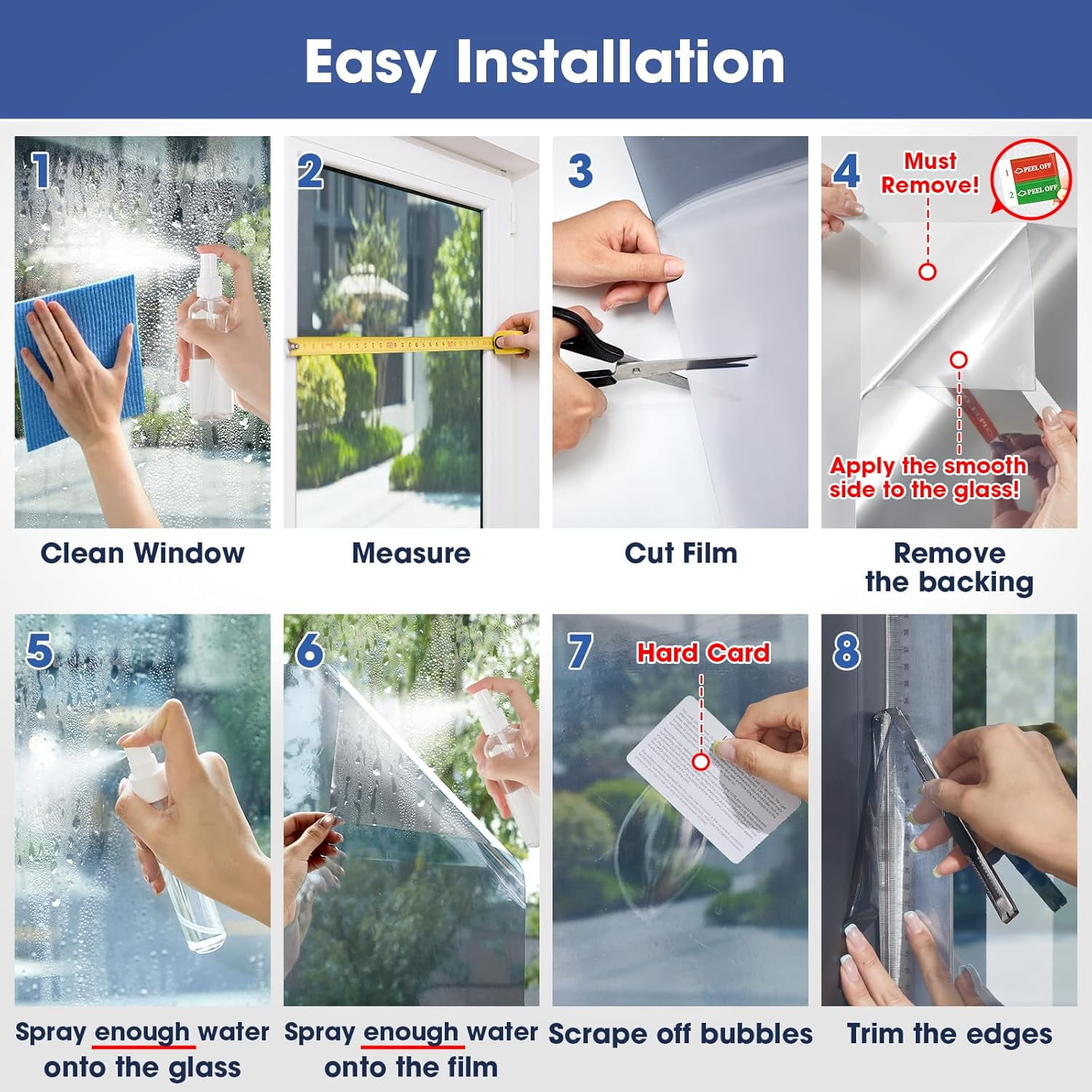 One Way Privacy Window Film, Sun Blocking Reflective Window Film See Out Not in, Heat Control Window Tint for Home, Anti UV Static Cling for Windows Office Door (Silver, 35.4 x 78.7 inches)