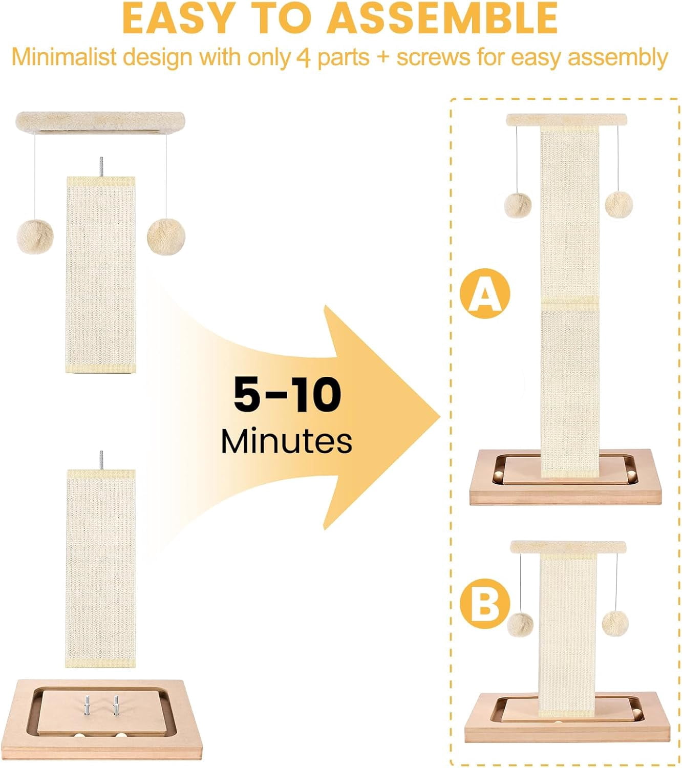 Cat Scratching Post, 33" Tall Cat Scratching Post, Heavy Duty Cat Scratching Post with Ball Track and Hanging Ball, Scratching Posts for Indoor Cats Adults